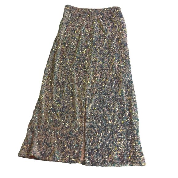 Endless Rose Skirt Womens S Pink Lemonade Sequin Maxi Back Slit Event Cocktail - Picture 1 of 12